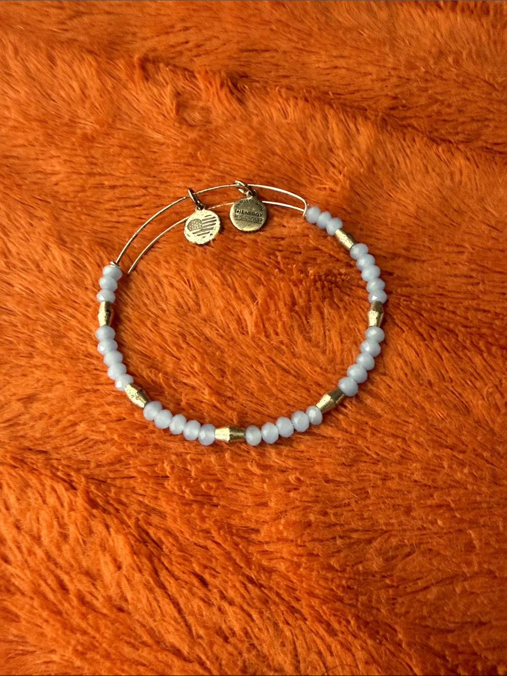 Alex and Ani Pale Blue Beaded Expandable Bracelet with silver Accents